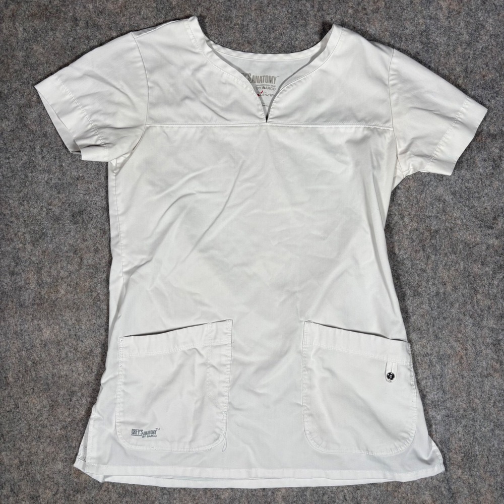 Greys Anatomy Scrub Top Womens Small White Signature V-Neck 2121‎